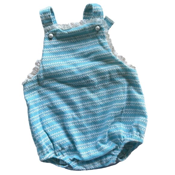 Vintage Carter's Pastel Blue Pointelle Romper 12 Months - Picture 1 of 5